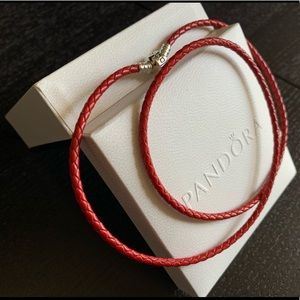 Pandora RED Leather triple Bracelet T2= 22.4 inch